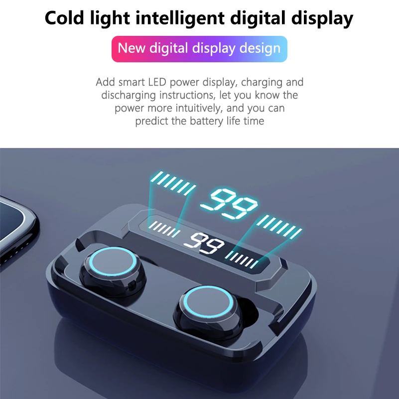 TWS Bluetooth 5 0 Earphones Wireless Headphones HiFi 8D Stereo Sports IPX7 Waterproof Earbuds Headset with 3300mAh Charging Box