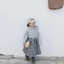 Г. Платье с капюшоном в стиле пэчворк в Корейском стиле для девочек модная осенне-зимняя утепленная детская одежда платья для маленьких девочек от 1 до 6 лет