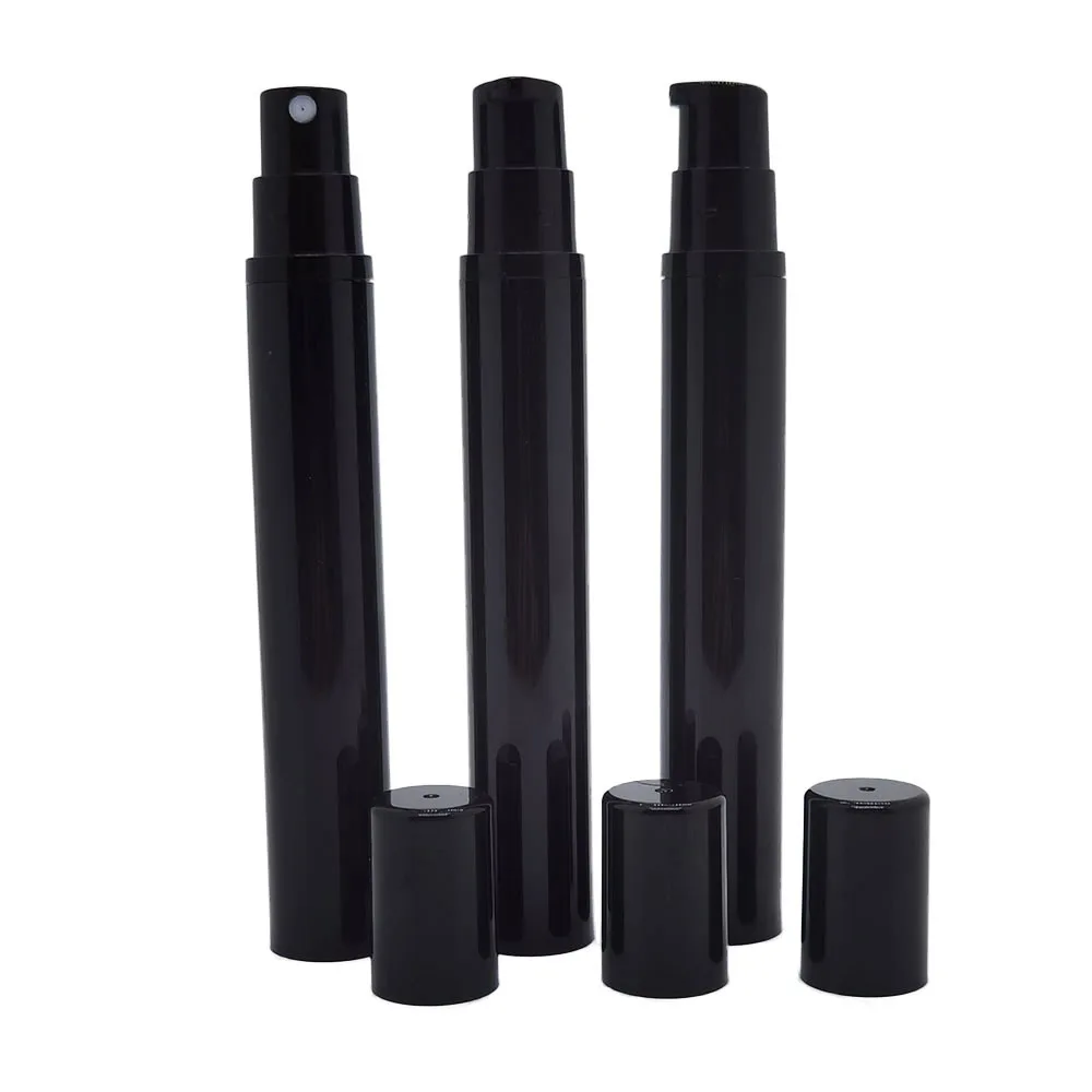 

360pcs/lot Wholesale 15ml Plastic Spray Bottle Black Vacuum Bottle Airless Pump Container Portable Sample CosmeticTravel Bottle