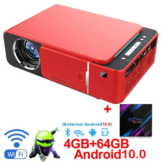 WZATCO T6 Android 10.0 WIFI Optional Portable LED Projector 3000lumen 720p HD Support 4K 1080p Home Theater Proyector Beamer projector slides Projectors