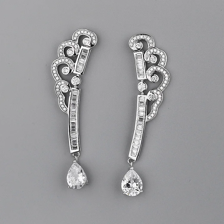 

CMajor Latest S925 Sterling Silver Imported 7A Cubic Zircon Simple Wavy Water Drop Shape Temperament Dangle Earrings for Women