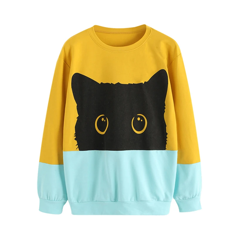

Oversized Cat Print Harajuku Sweatshirt Women Autumn Casual Patchwork Hooded Sweatshirts Female Streetwear Pullovers Hoodies