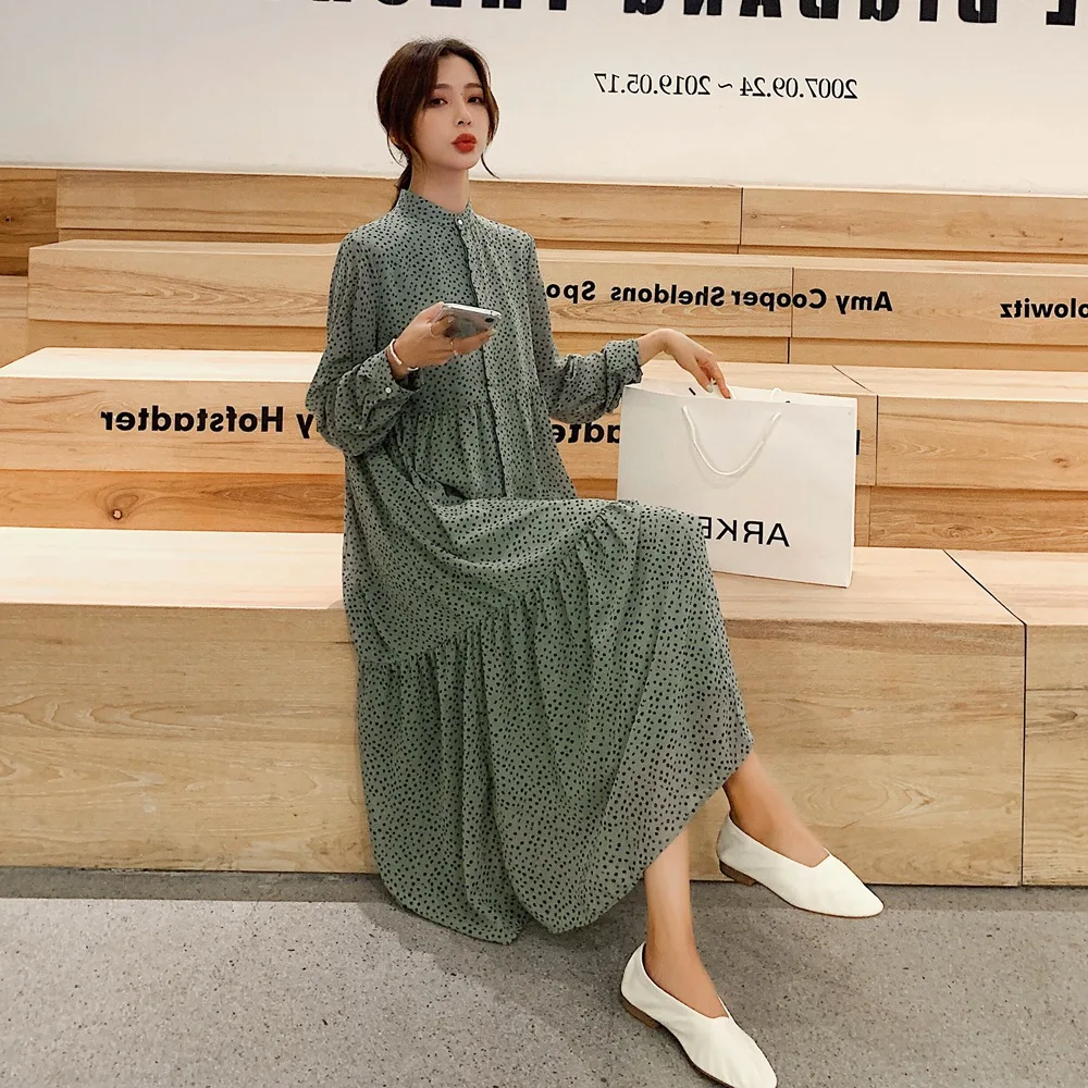 

Korean-style Hipster Long Fairy Skirt Women's 2019 Summer New Style French Retro chci Chiffon Polka Dot Dress