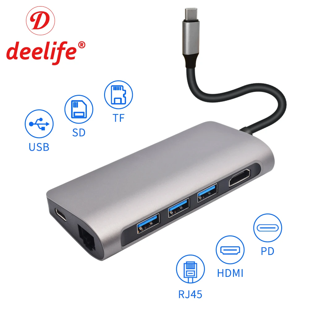 

Deelife USB Type C HUB HDMI USB 3.1 Type-C HUB to RJ45 Card Reader Multi USB 3.0 Adapter for MacBook Pro Dock USBC Splitter