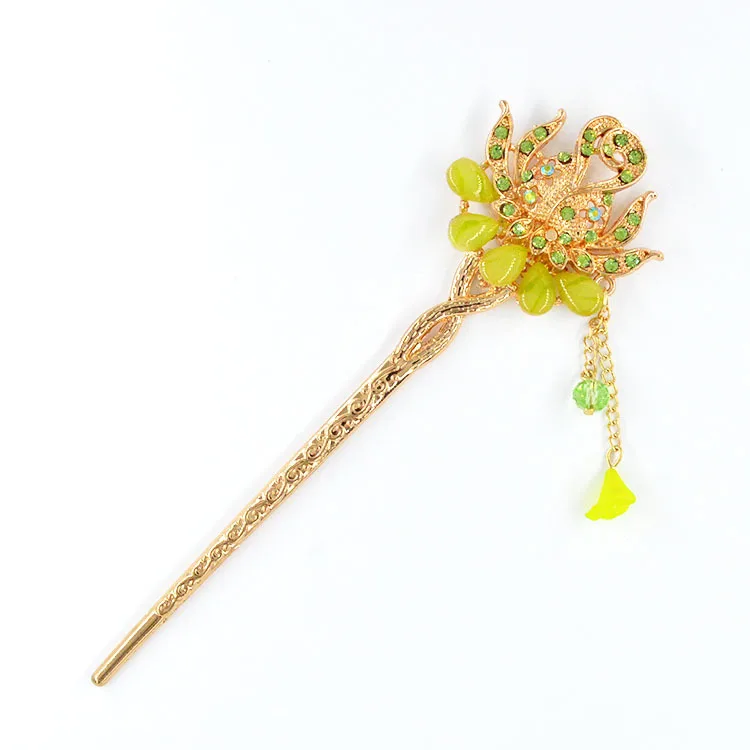 New Style Creative Alloy Imitated Jade Antique Style Hairpin Tassels Hairpin Women's Stall Hot Selling Hairpin Yiwu Headdress