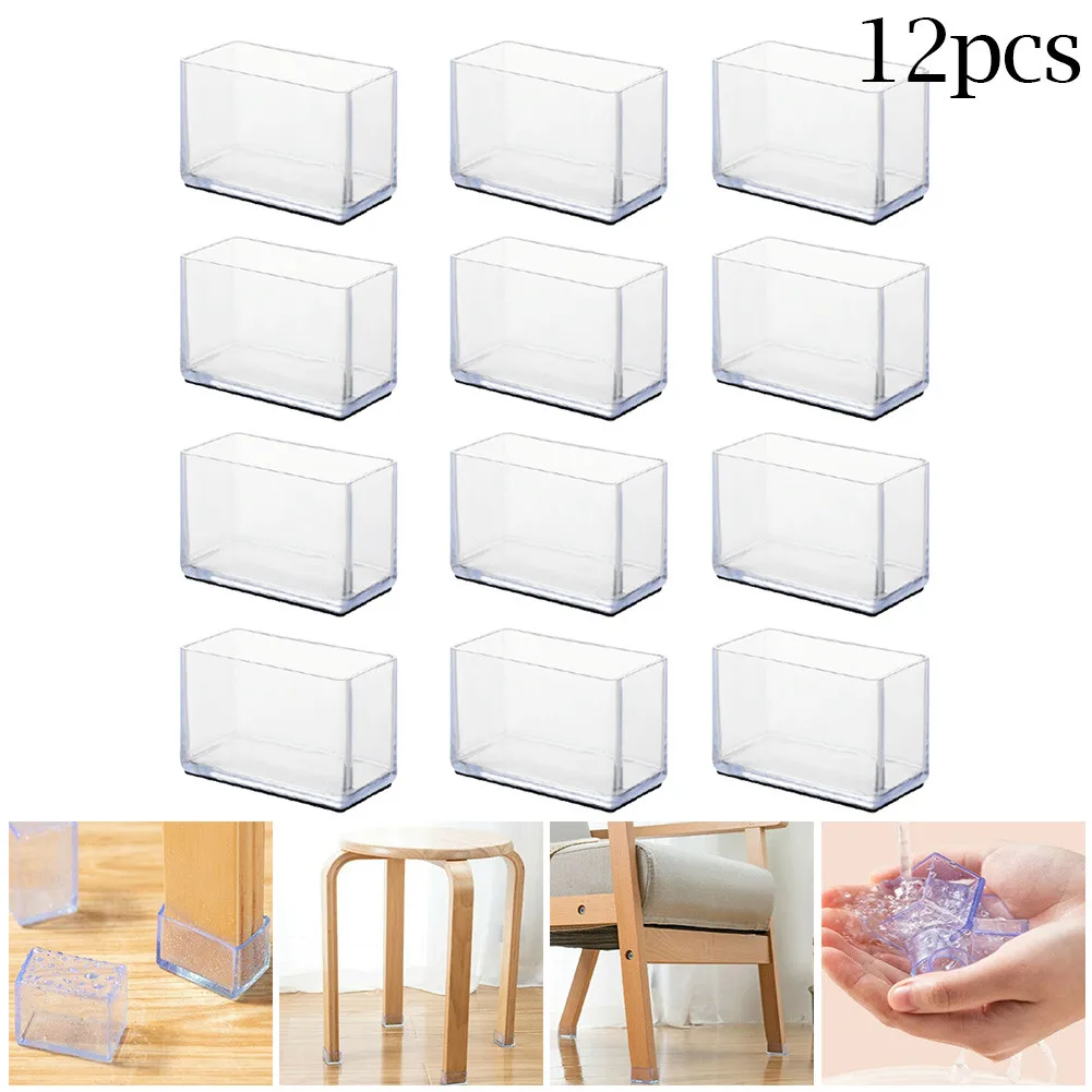 12 X Rubber Chair Leg Rectangle Covers Furniture Table Feet Floor