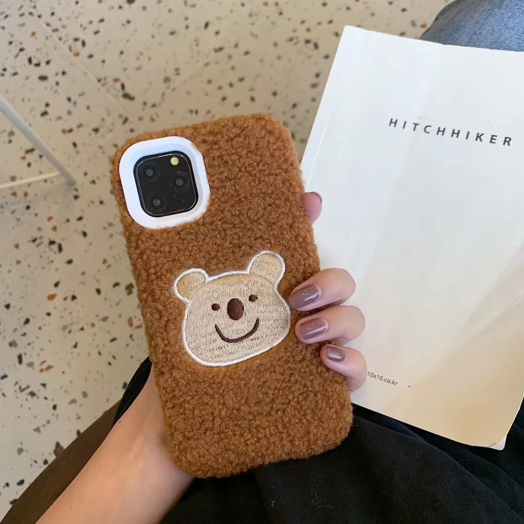 V Чехол с милым медведем для IPhone 11 Pro Max, чехол с Рождеством, плюшевый чехол для IPhone XR X XS Max 6 6S 7 8 Plus, чехол с пушистым теплым покрытием - Цвет: V