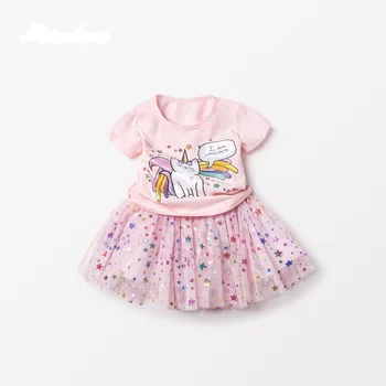 

Aven Rabbit Summer Dress Baby Girl Clothes Kids Clothes Girls Dress Unicorn T-shirt + Mesh Star Dress 2 Piece Sets 2-7 Years Old
