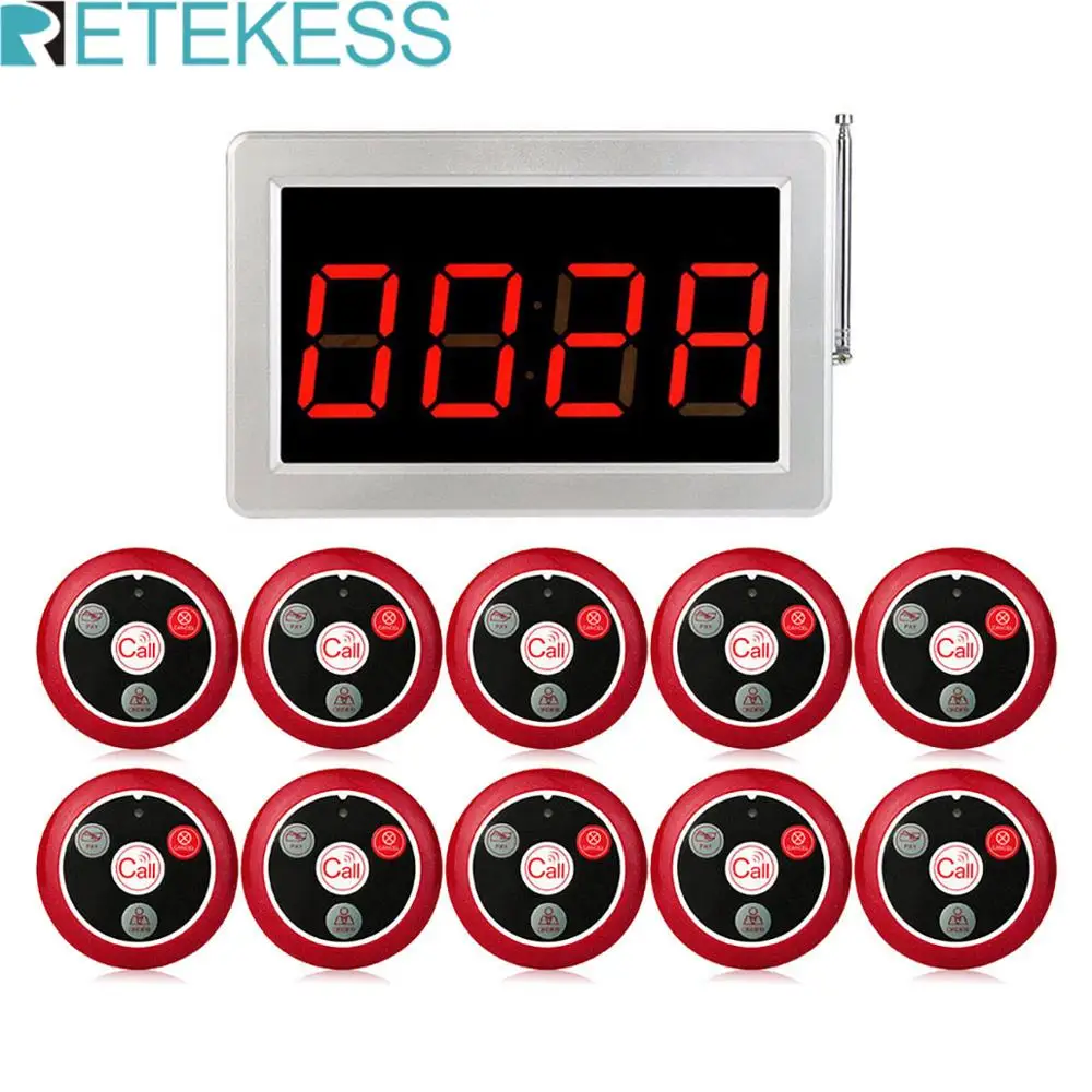 

Retekess Wireless Waiter System Restaurant Pager Voice Broadcast Host+10 T117 Call Buttons For Bar Office Cafe Customer Service