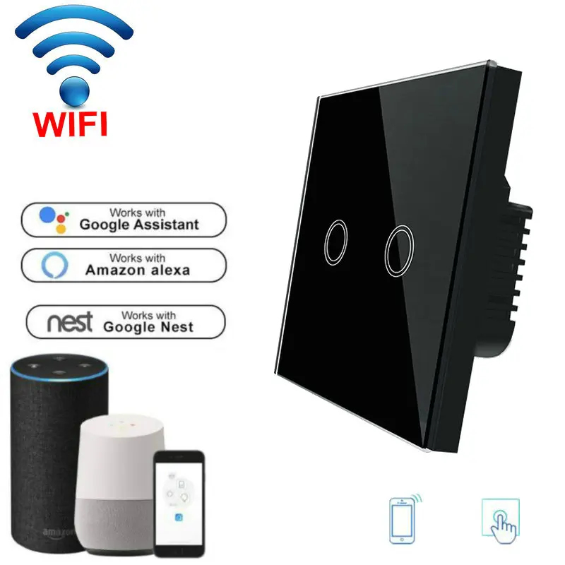 

Touch Switch 220v Wireless Wifi Light Switch 1/2/3 Gang White/Black/Gold/ EU Standard Smart switch Support Alexa Google Home