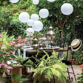 

NICROLANDEE 5Pcs/Set White Round Hanging Paper Lantern for Indoor Outdoor Wedding Birthday Party DIY Decoration Holiday Supplies