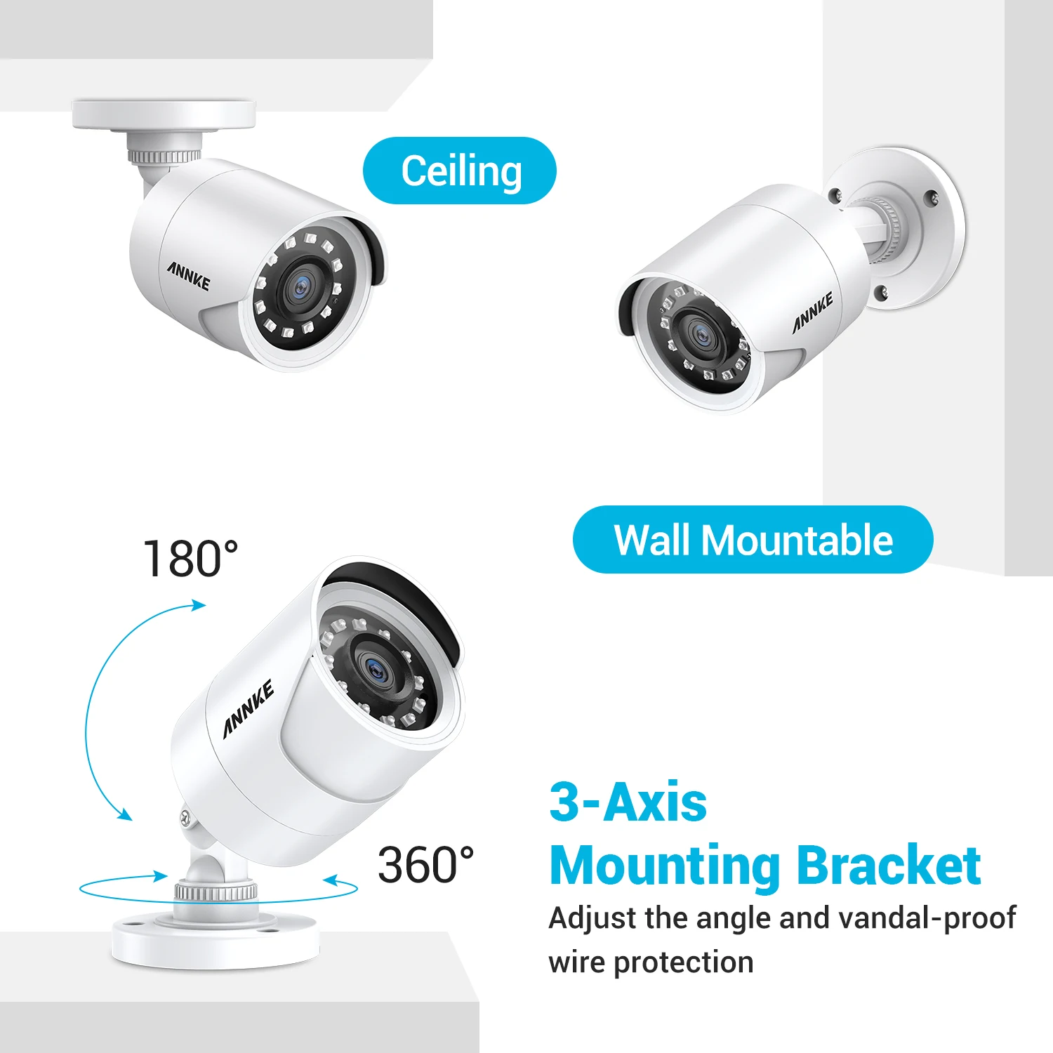 ANNKE 1080P HD-TVI Security Camera Kit 4PCS 2MP Bullet Outdoor Weatherproof Housing 66ft Super Nigh