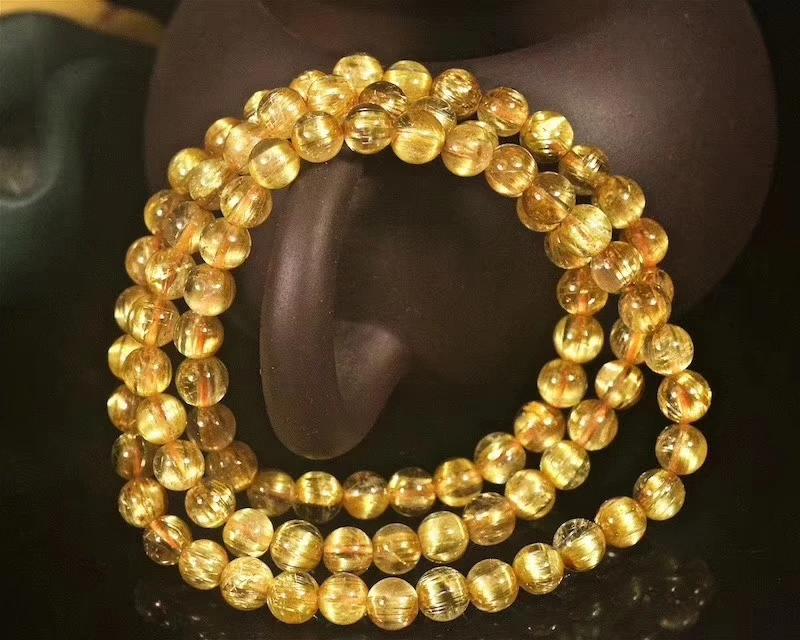 

Natural Gold Rutilated Quartz Crystal Titanium Crystal 6mm Gemstone 3 Laps Round Beads Bracelet Jewelry Necklace AAAAAA