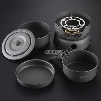 

New10pcs Outdoor Portable Size Windproof Camping Field Alcohol Stove Set Cookware Gas Cookout Picnic Cooker hot 2020