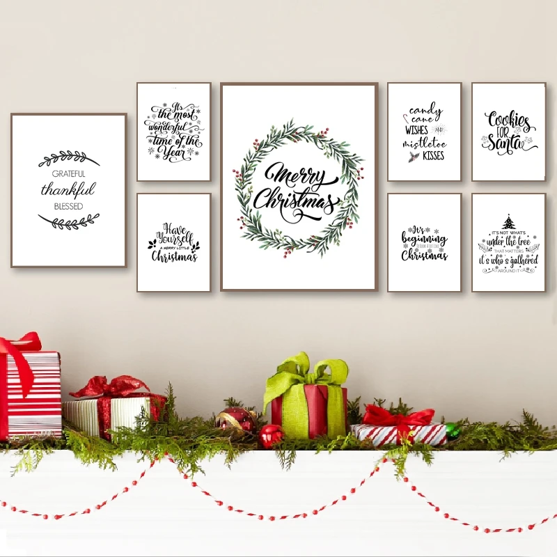 Рождественская настенная живопись на холсте, украшение праздника, рождественские цитаты, плакаты и принты, подарок, домашний декор стен