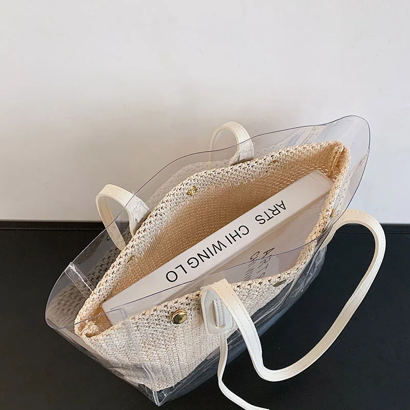 Fashion Straw Travel Bags with Leather Strap.