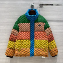 

Winter Clothes Women Down Jacket Stand-Neck Overcoat Muticolor Letter Pattern Zipper Overcoat Fashion