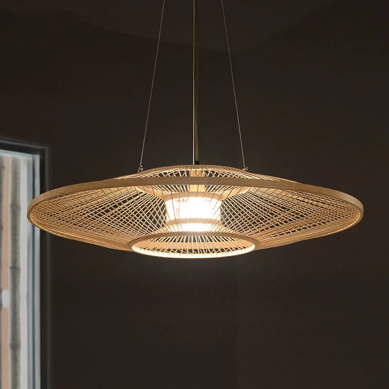 

Chinese Style Bamboo Pendant Lights UFO Lamp Shade Handmade Hanging Lamp for Restaurant Tea Room Decor Bamboo Light Fixture E27
