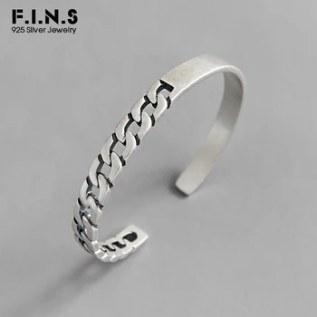 

F.I.N.S Korean 100% S925 Sterling Silver Bangles for Women Retro Chain Female Bracelet Silver Open Bangle Cuff Fine Jewelry