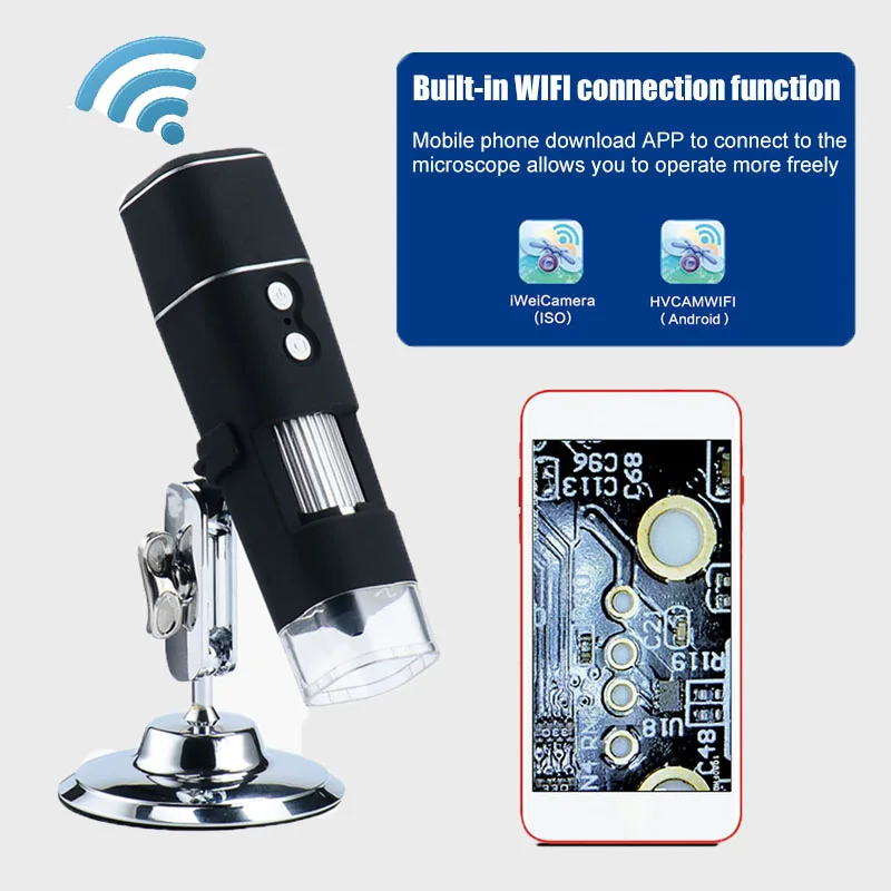 

HD 1000X WiFi Digital Microscope Magnifier Wireless 8 LED 1000X Electric Video Camera with Base Stand Holder for IOS Android