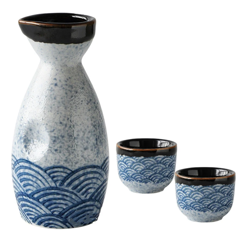 Description Picture 6 of item5\3pcs Retro 40-240ml Haibo Pattern Bar Set Sake Vodka Shochu Decanter Shot Cup Gift Wine Drinkware
