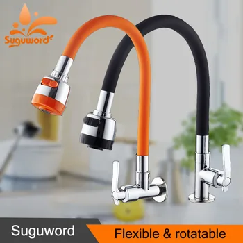 

Suguword Chrome Flexible Direction Rotating Kitchen Faucet Deck Mount Cold Water Faucet Single Handle One Hole Tap Free Shipping