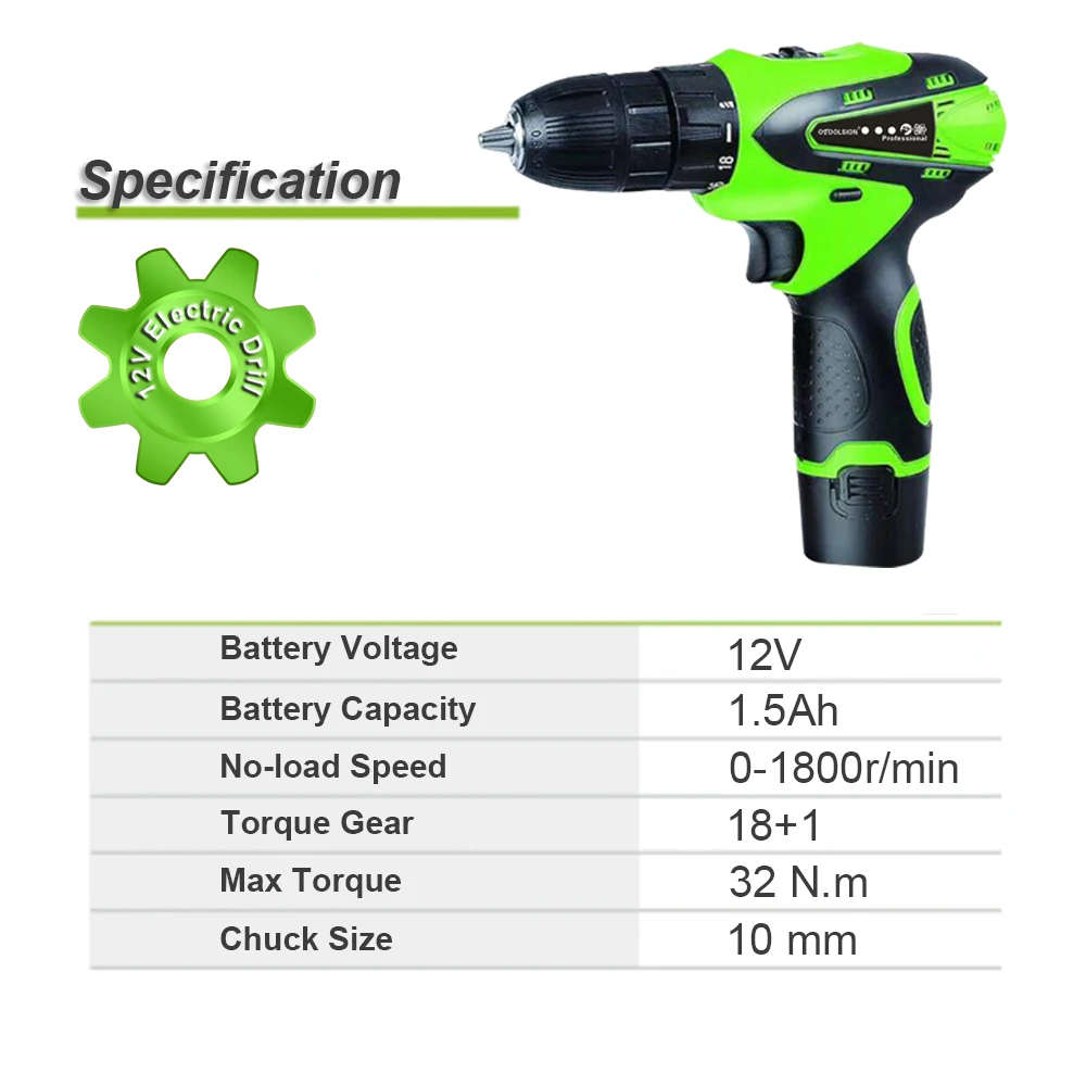 12V Dual Speed Wireless Drill Battery Drill Power Tools Screwdriver Electric Drill Screwdriver Tool Box+ Power Tool Accessories (6)