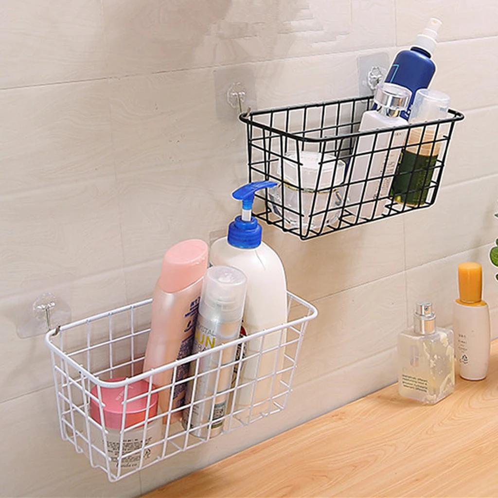 Grid Basket Wire Wall Basket with Hanging  Hook, Wall-mounted Organizer for Grid Panel,  Wire Storage Shelf Rack-23x10x8cm
