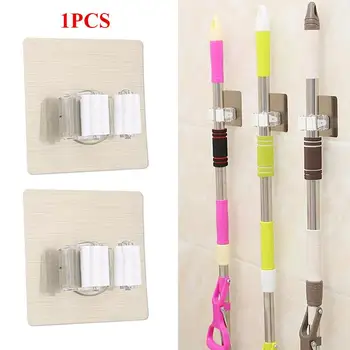 

Wall Mounted Plastic Hanger Mop Clip Portable Removable Self-Adhesive Brush Broom Tools Organizer Waterproof Mop Clamp Durable