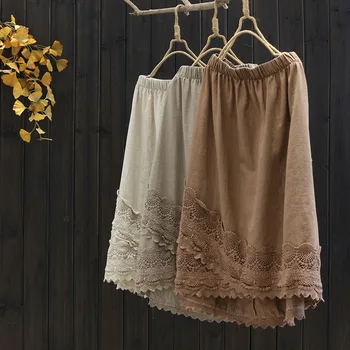 

7461 new Spring Women Skirt Mori Girl irregular Linen Embroidery Lace High Waist A-line Skirts Women