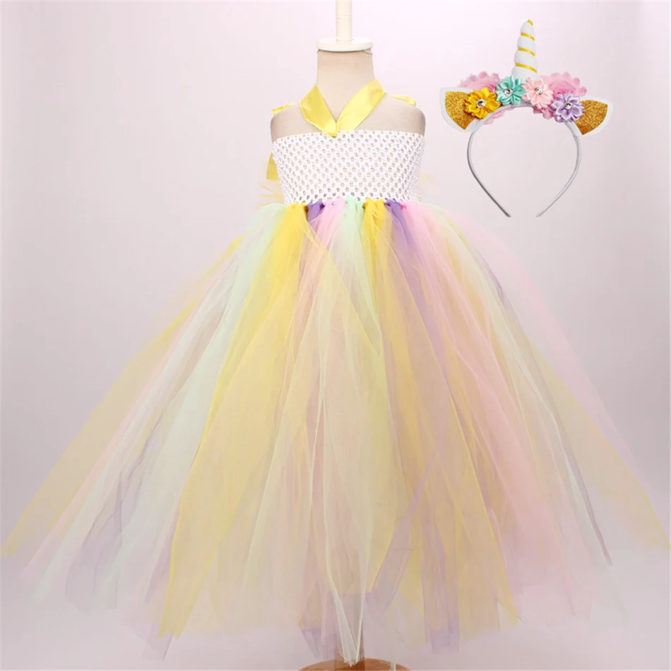 Pastel Unicorn Dresses For Girls Princess Wedding Dress Fluffy Tulle Kids Birthday Pageant Gown Toddler Evening Party Costume4