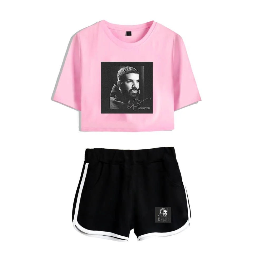 

Summer Track Suit Women 2 Piece Set Rapper Drake Crop Top Shorts Two Piece Outfits Casual Ladies Tracksuit Sportwear Twopiece