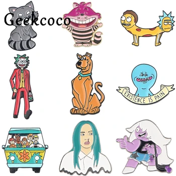 

Geekcoco Raccoon And Cat Animals Metal Enamel Pins Cartoon series Brooch For Backpack Badge Clothes Cosplay Pins J1070