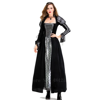 

Woman Medieval Gothic Witch Vampire Cosplay Costumes Elegant Vintage Palace Princess Party Carnival Stand Collar Vestido