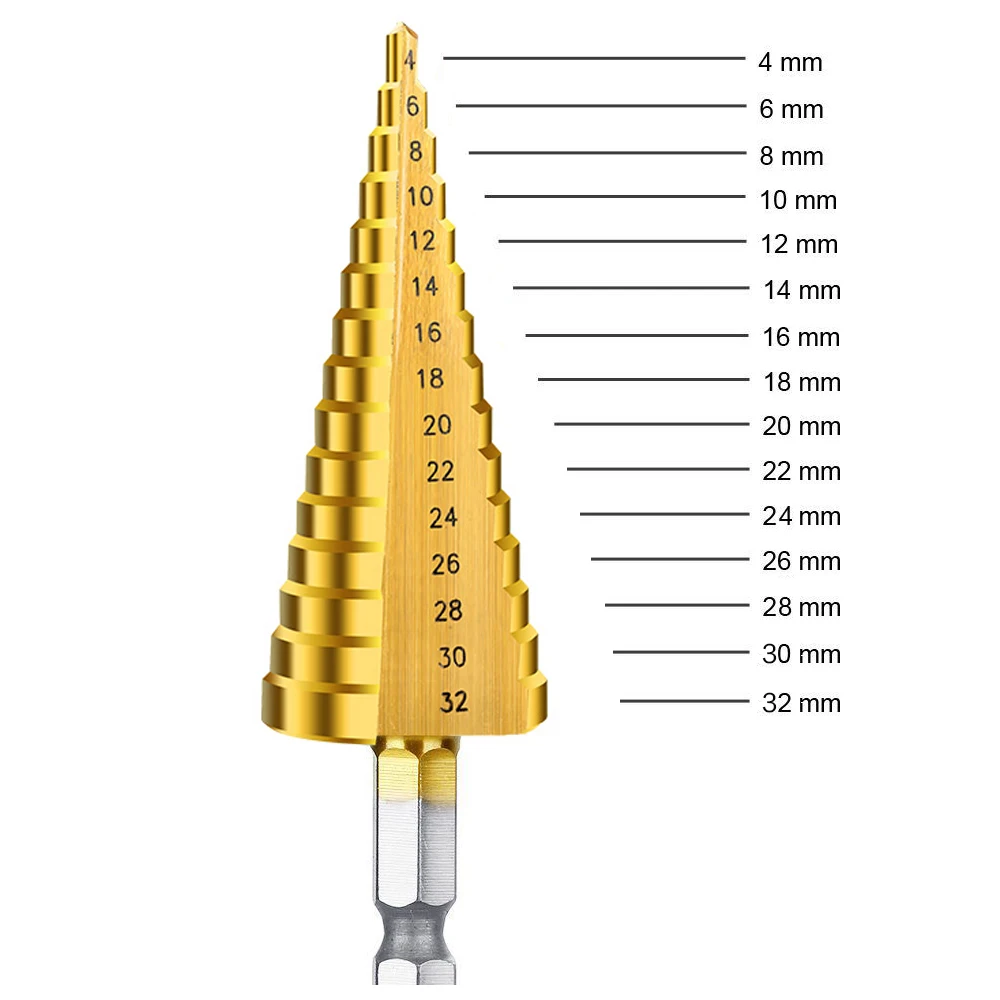 3 шт из быстрорежущей стали титановые ступенчатые сверла 3-12 мм 4-12 мм 4-20 мм ступенчатые конусные режущие инструменты стальной деревообрабатывающий набор для сверления дерева и металла - Цвет: 4-32