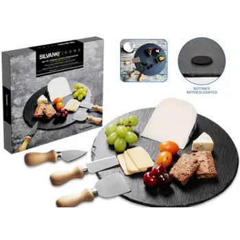 

Silvano slate plate BSP-QC set of 4 pieces for snacks with non-slip buttons. Great presence in buffet and dining room