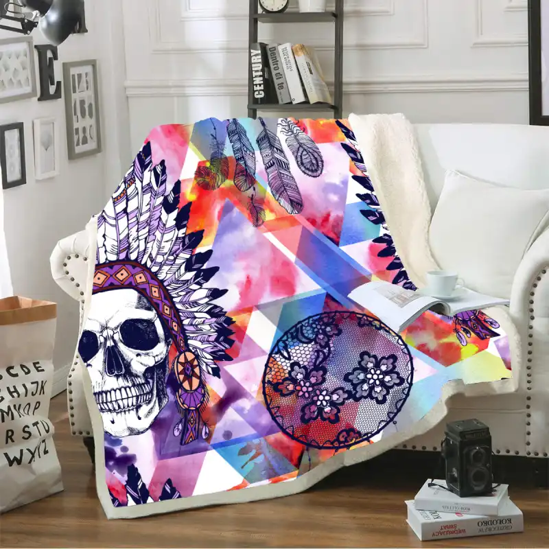 Fanaijia Double Layer Skull Throws Blanket For Sofa Blankets Faux Fanaijia Double Layer Skull Throws