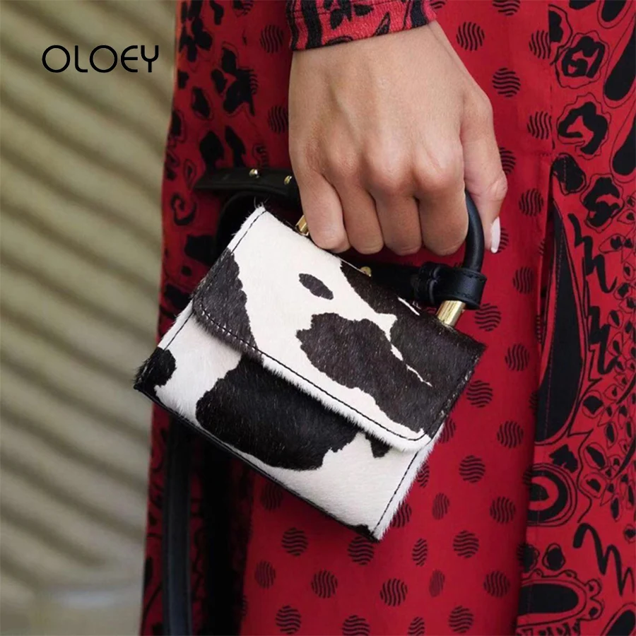 Cute Mini cow pattern handbag women bags designer leather shoulder bags vintage Female small square bag lady crossbody bag Bolsa