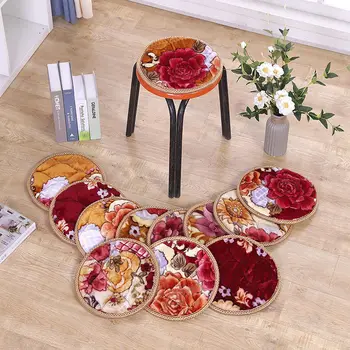 

4pcs Thickened plus velvet round stool mat, family stool mat, student seat cushion, non-slip mat