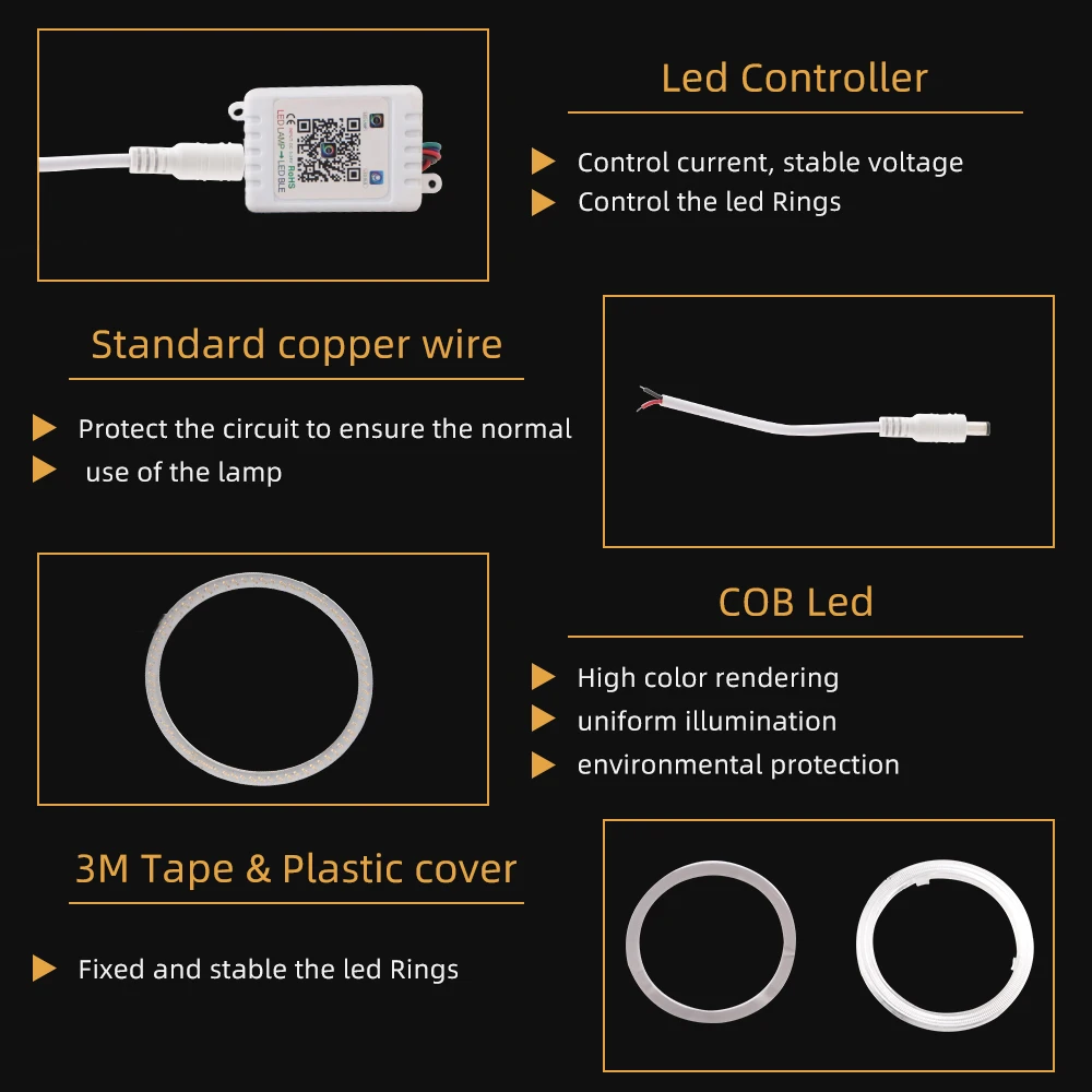 2PCS/Set Car Halo Rings RGB APP Bluetooth Angel Eyes Wierless for Car Motorcycle Headlight 60MM 70MM 80MM 90MM 100MM 110MM 120MM car headlight