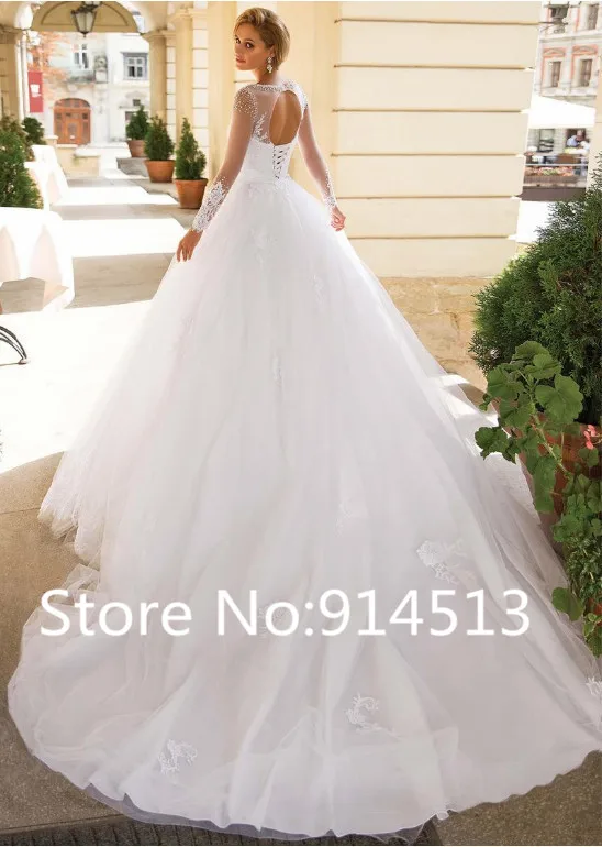 Vestido de Noiva свадебное платье с длинными рукавами es с аппликацией кружевные с открытой спиной свадебное платье пляжное Тюлевое свадебное платье на заказ