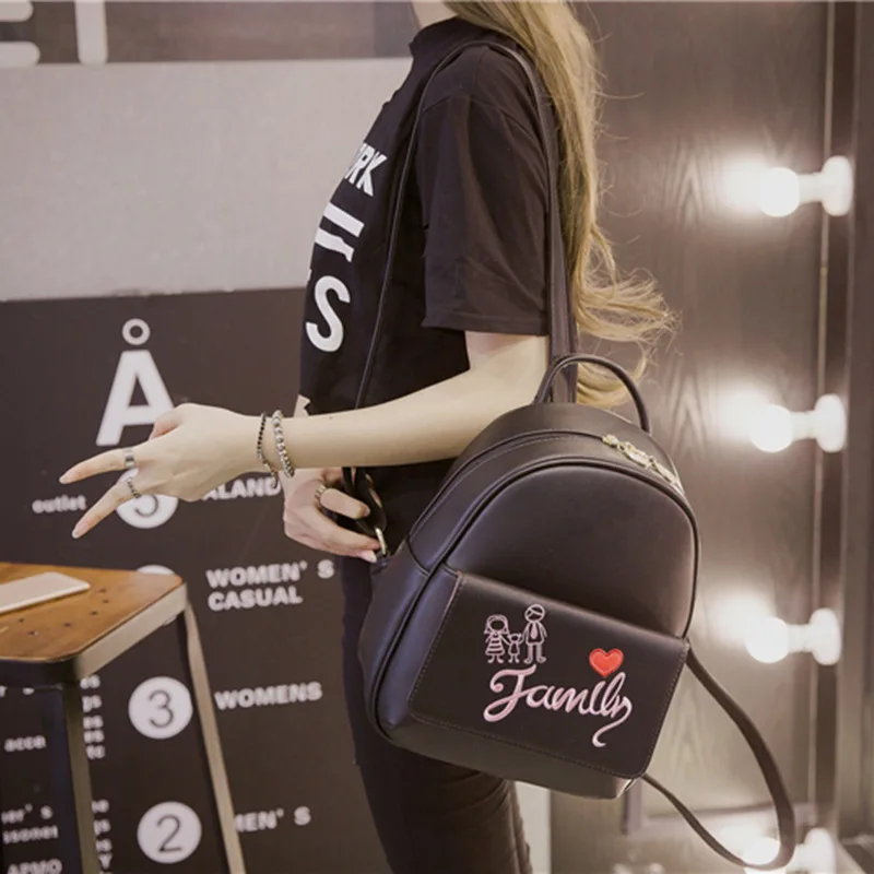 Female small backpack bag black color letter printed leather school bags for girls PU leather women plecaki damskie 2020