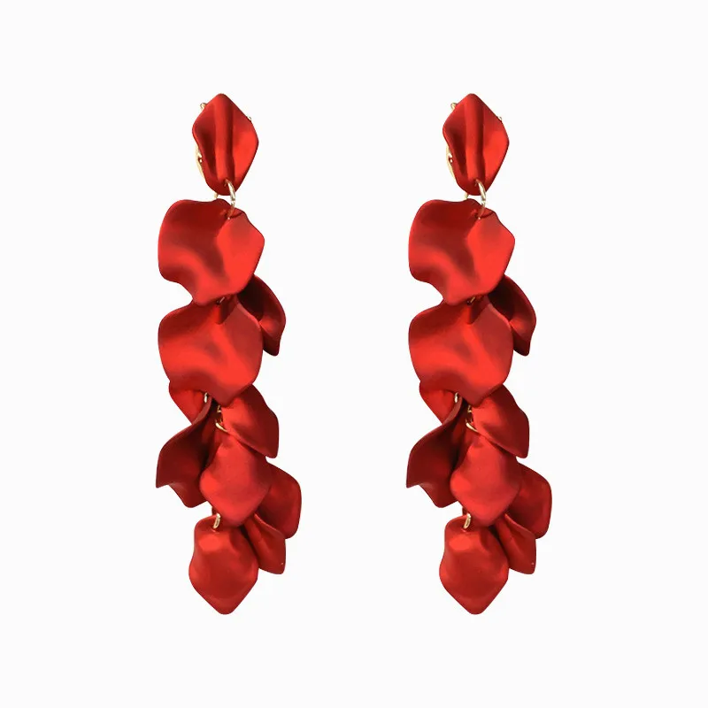 

Red White Flower Long Earrings For Women Statement Elegant Petal Drop Earrings Fashion Jewelry Bijoux