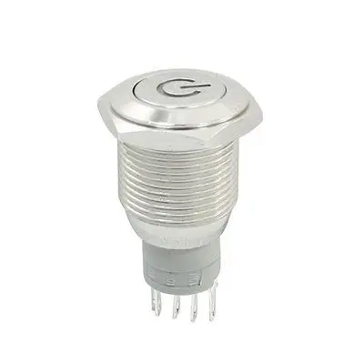 

16mm 12V Blue Ring LED Light Stainless Locking Pushbutton Switch NO NC