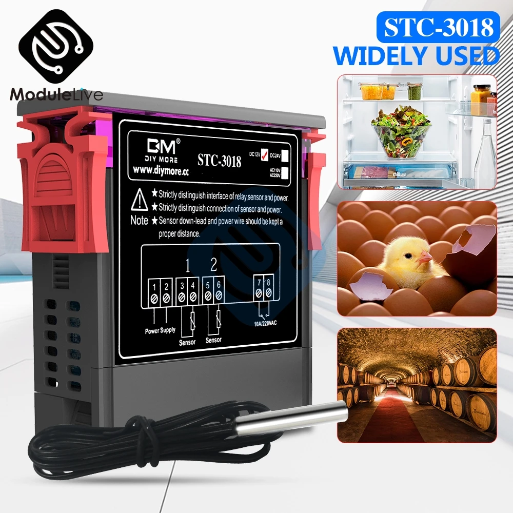 STC 3018 DC 12V 24V AC 110V 220V Двойной цифровой регулятор температуры термостата