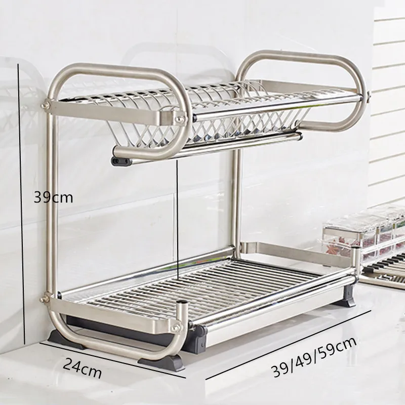 Кухня Нержавеющая сталь дренажная стойка настенная сушилка для посуды 3 Слои