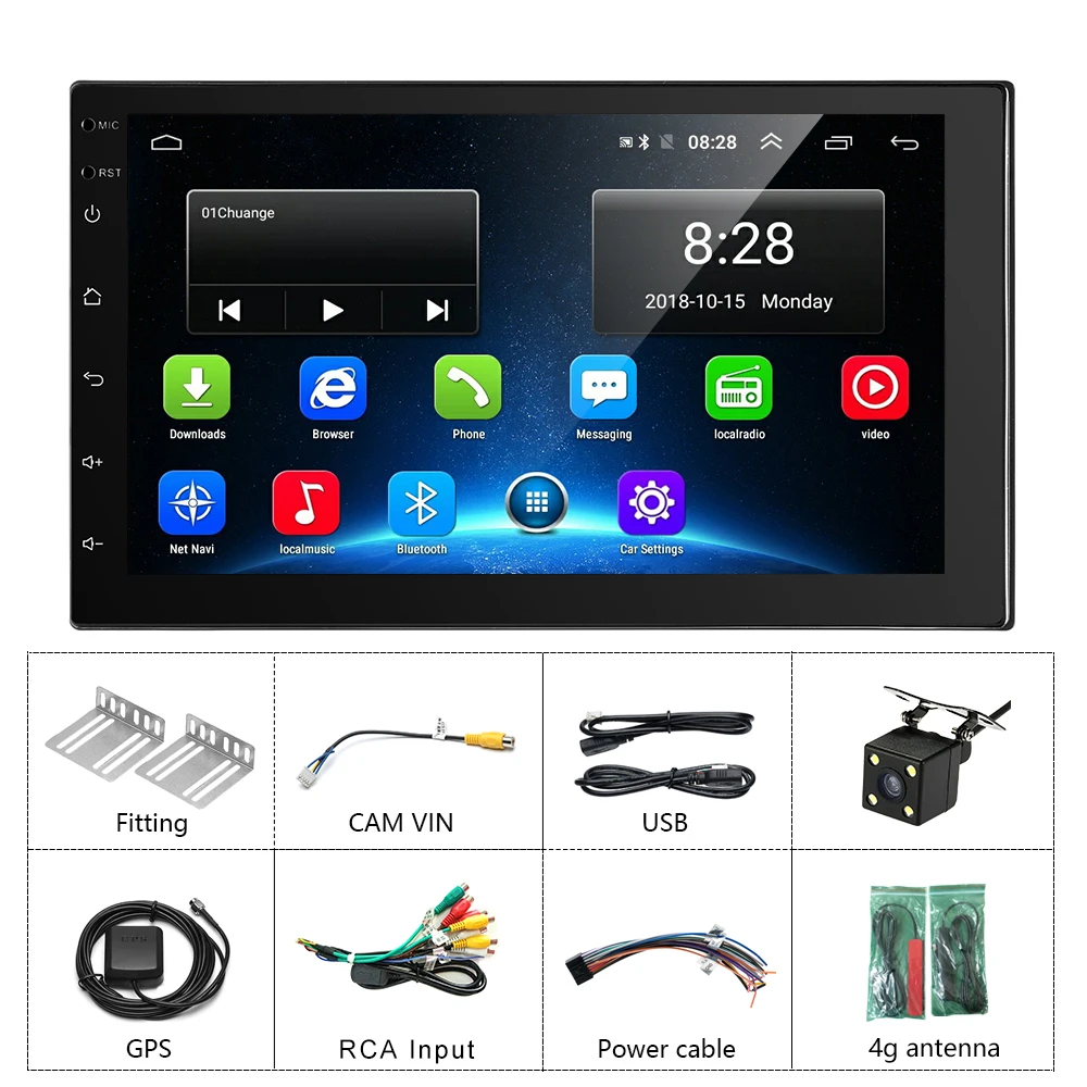 Hikity 2 din Автомобильный мультимедийный MP5 плеер " Android GPS автомобильное радио Зеркало Ссылка Bluetooth 4,0 Авторадио Стерео Поддержка sim-карты - Цвет: With 4 LED Camera