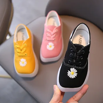 

AFDSWG children's square-toe small daisy canvas shoes summer and autumn new soft-soled sports shoes girls sneakers