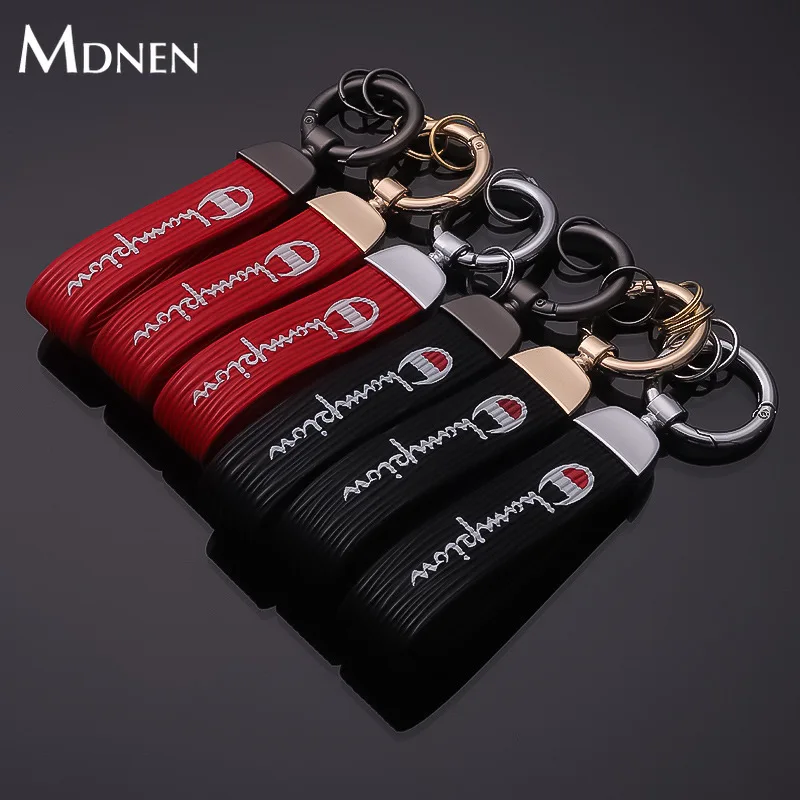 

MDNEN Car Metal Leather Keychain Champion Keychains Leather Anti-lost Car Couples Auto Waist Key Chain Keyfob Rings Keyholder