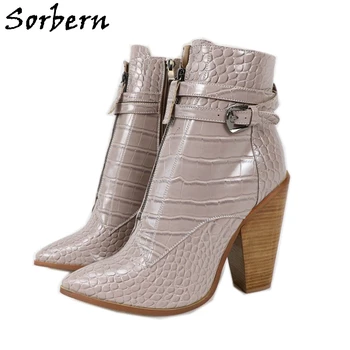 

Sorbern Crocodile Style Ankle Boots Wedge Styles 2020 Fall Custom Colors Ankle Straps Side Zipper Unisex Shoes Short Booties